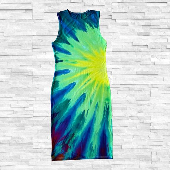 Ice Dyed Bodycon Dress - Tie Dye Tank Rainbow - Spring Summer (Women's Medium) - Picture 5 of 11